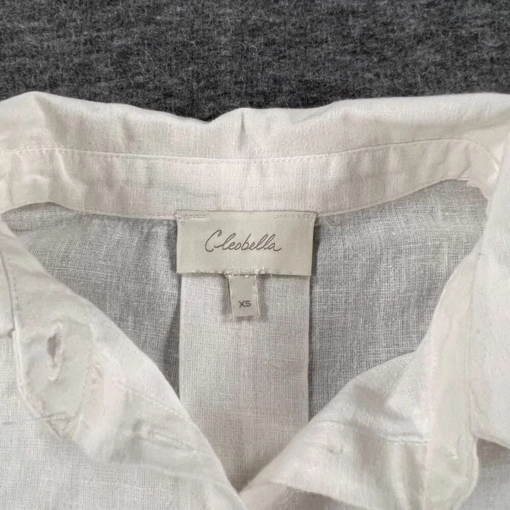 Cleobella XS White Paisley Coastal Linen Blend Lagenlook Cropped Boho Blouse - Picture 4 of 13